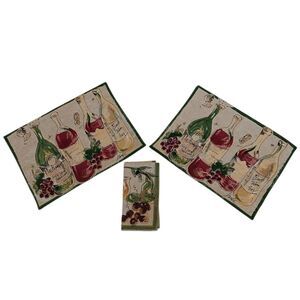 2 Wine Themed Placemats & 1 Napkin Or Bread Liner By Julia Junkin Cotton Vintage